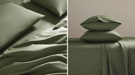 Brooklinen khaki green classic percale duvet set header